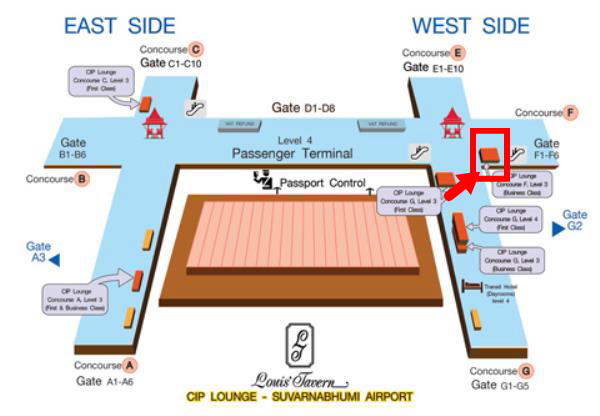 バンコク・スワンナプーム国際空港ラウンジコンコースF地図画像